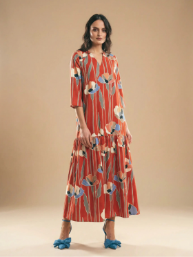 Parole Vestido Garden burdeos estampado