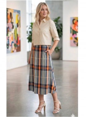 Parole Falda midi estampado cuadros naranja