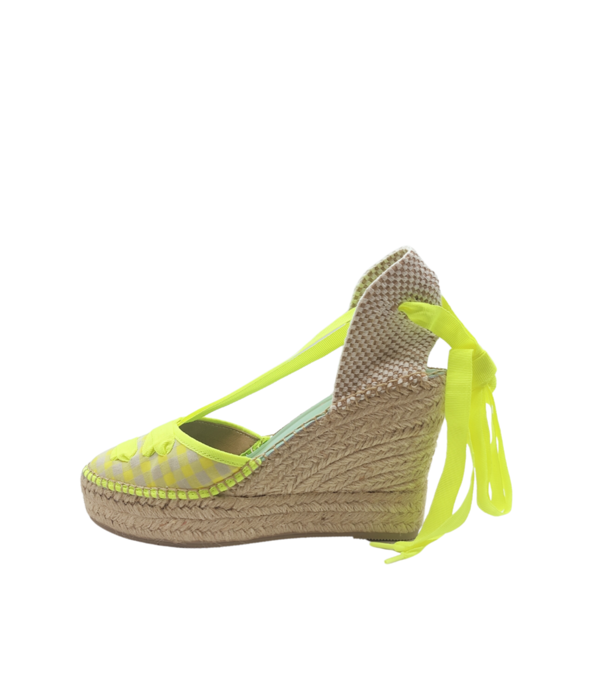 Star Love Cuña de tejido vichy amarillo con lazada