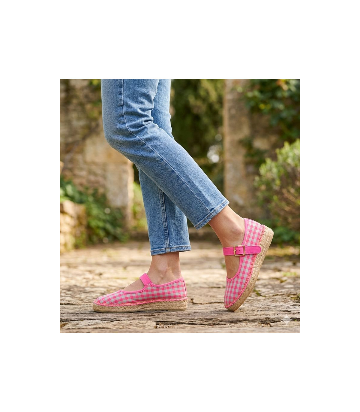 Star Love Cuña baja de tejido vichy fucsia