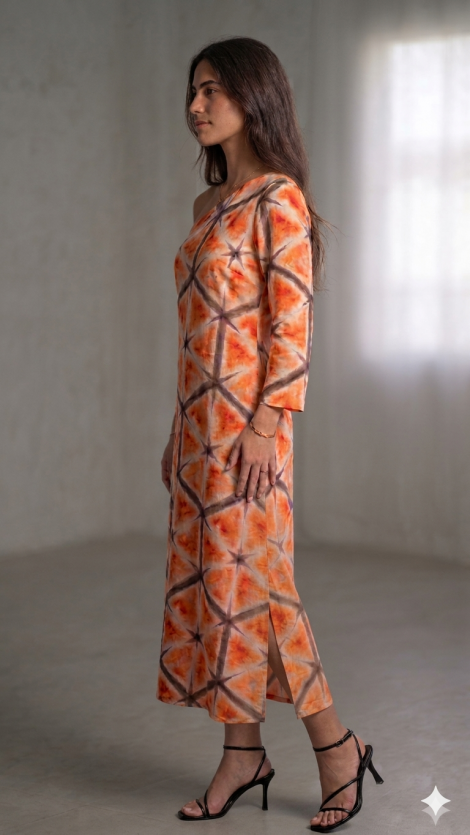 Parole Vestido Pomelo de escote asimétrico