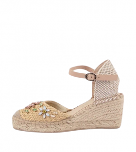 FABIOLAS Cuña Luna beige de rafia y joyas