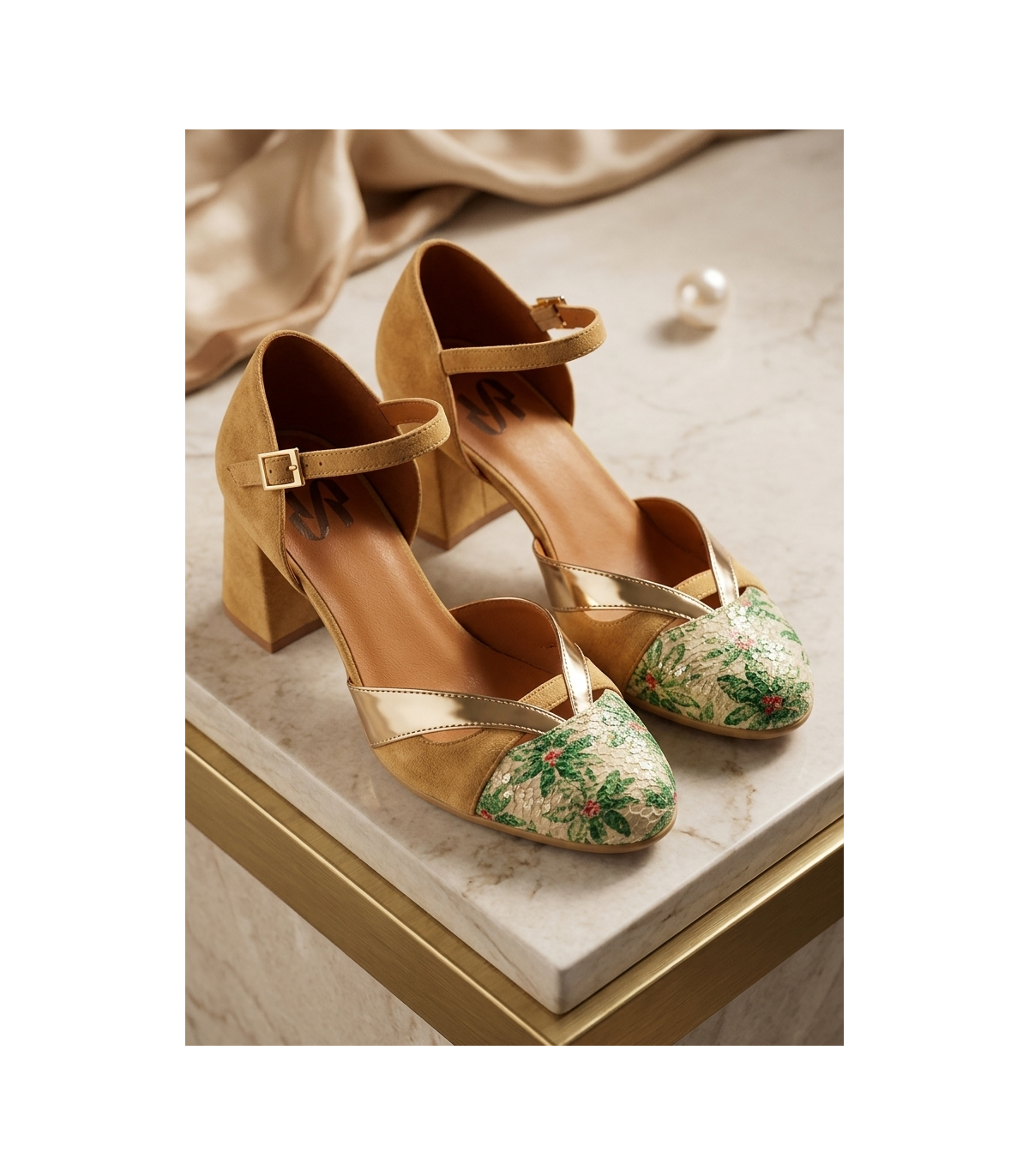 Vosso Moda Zapato de ante camel con puntera estampada