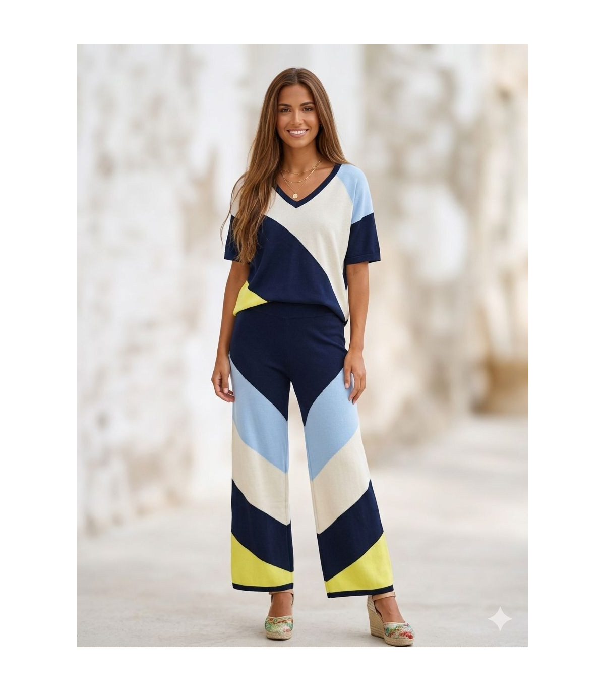 WNT Blusa de punto ligero con estampado diagonal