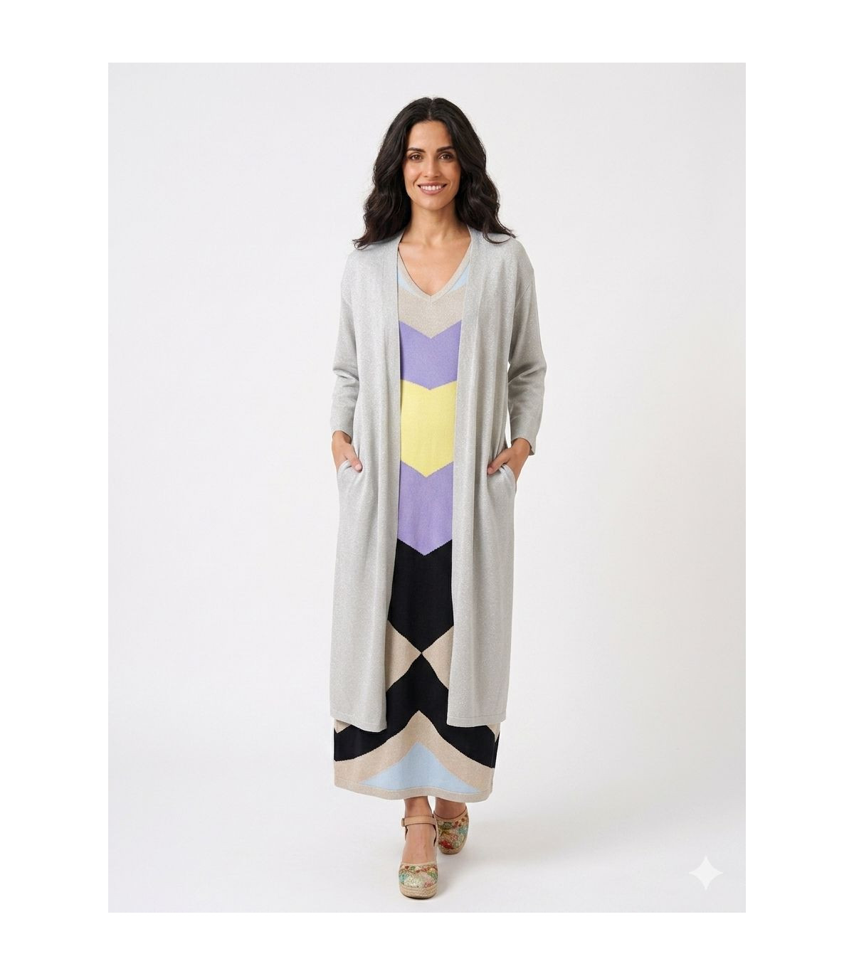 WNT Chaqueta larga gris lurex