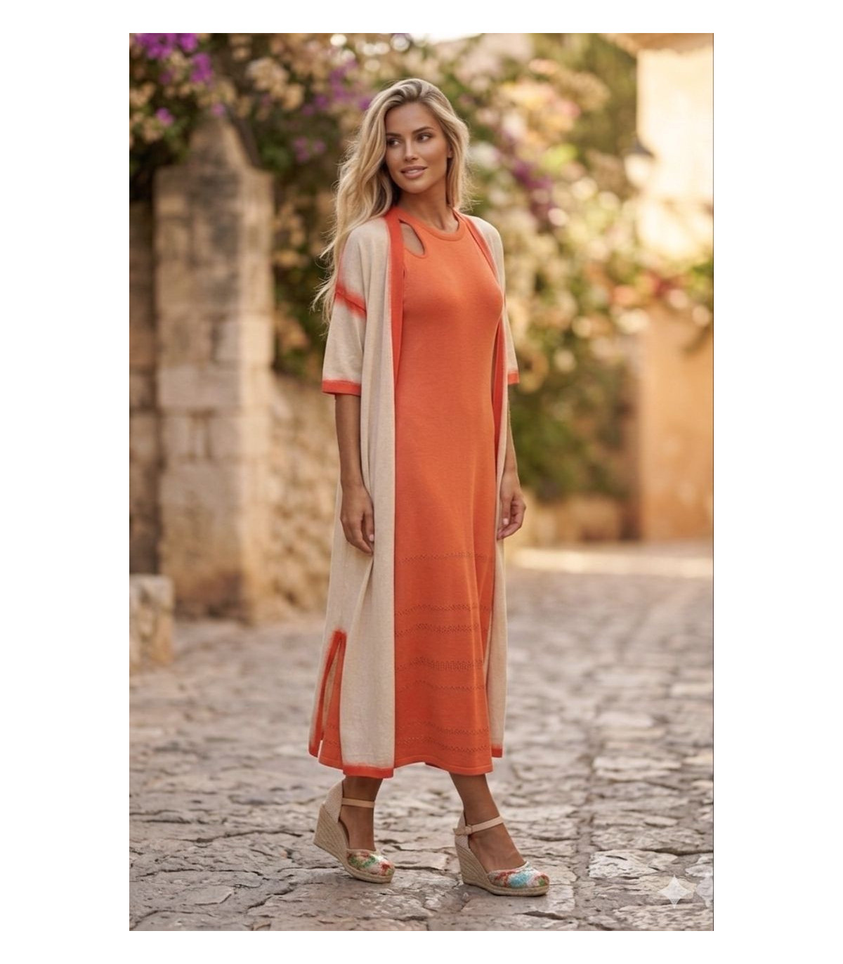 WNT Chaqueta larga de punto con degradado naranja