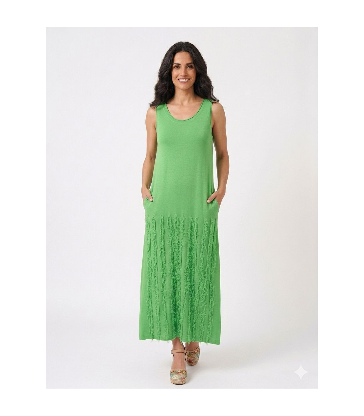 WNT Vestido verde manzana detalle flecos