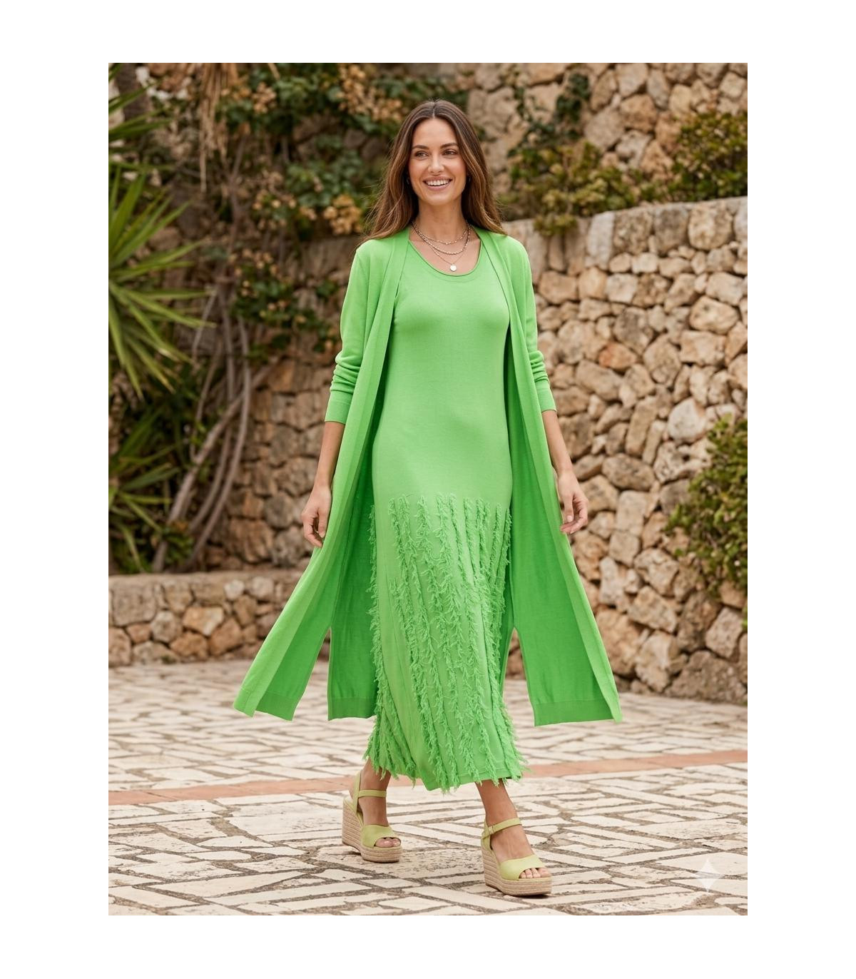 WNT Vestido verde manzana detalle flecos