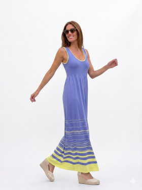 WNT Vestido punto morado con listado amarillo
