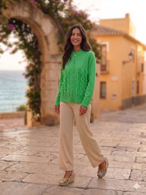 WNT Chaqueta verde manzana detalle flecos