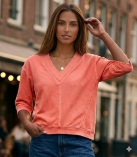 WNT Sudadera cuello V y manga 3/4 salmón