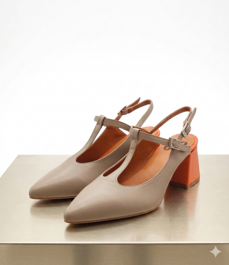Vosso Moda Zapato taupe con tacón bloque naranja