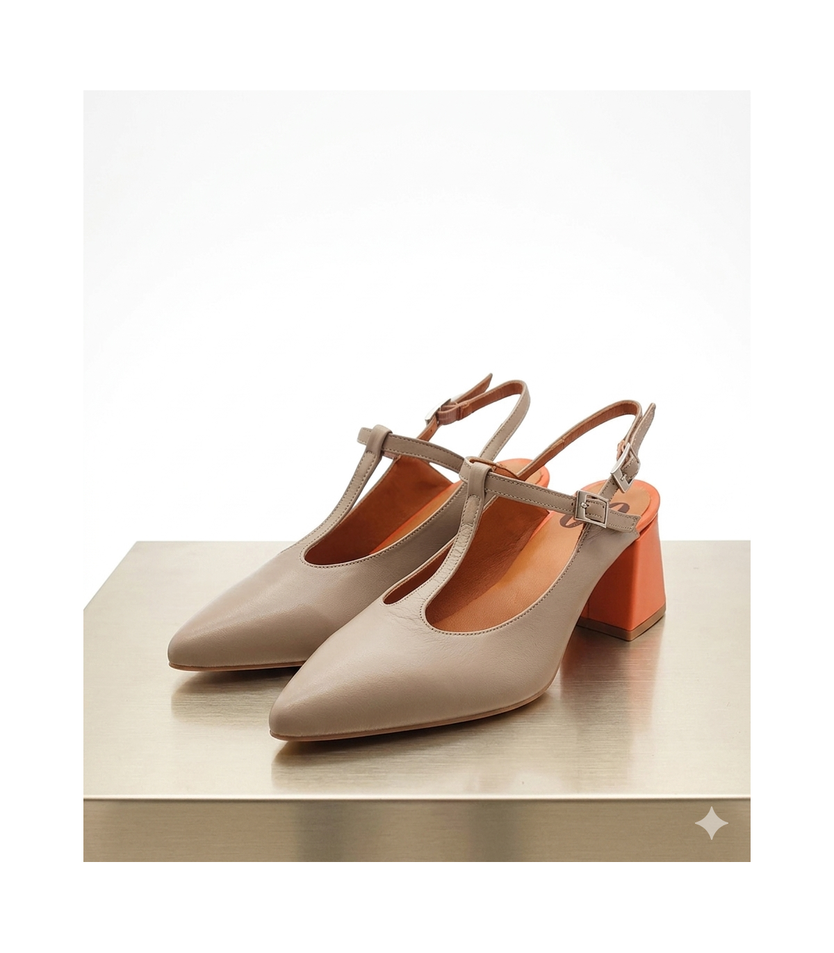 Vosso Moda Zapato taupe con tacón bloque naranja