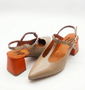 Vosso Moda Zapato taupe con tacón bloque naranja