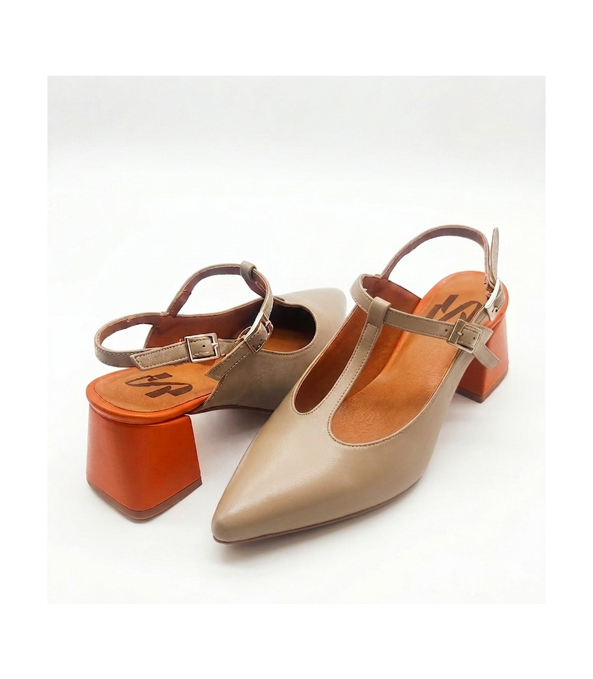 Vosso Moda Zapato taupe con tacón bloque naranja