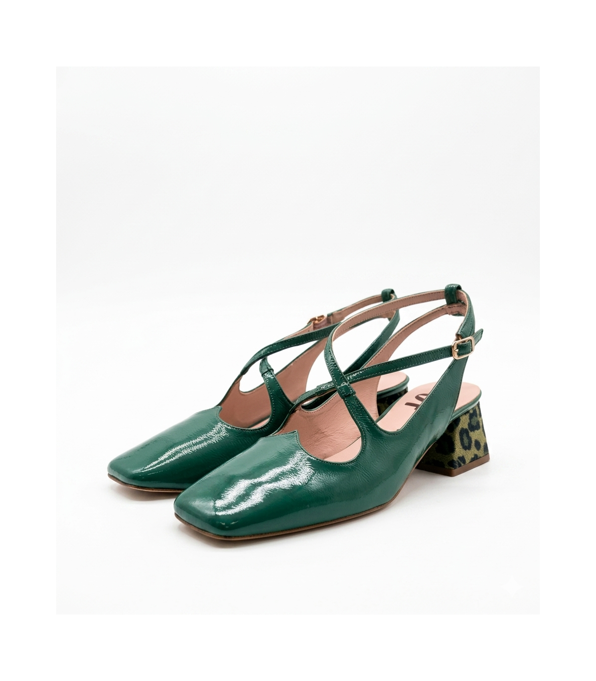 Vosso Moda Zapato de punta cuadrada verde metalizado