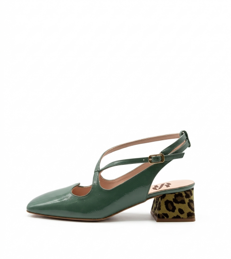 Vosso Moda Zapato de punta cuadrada verde metalizado