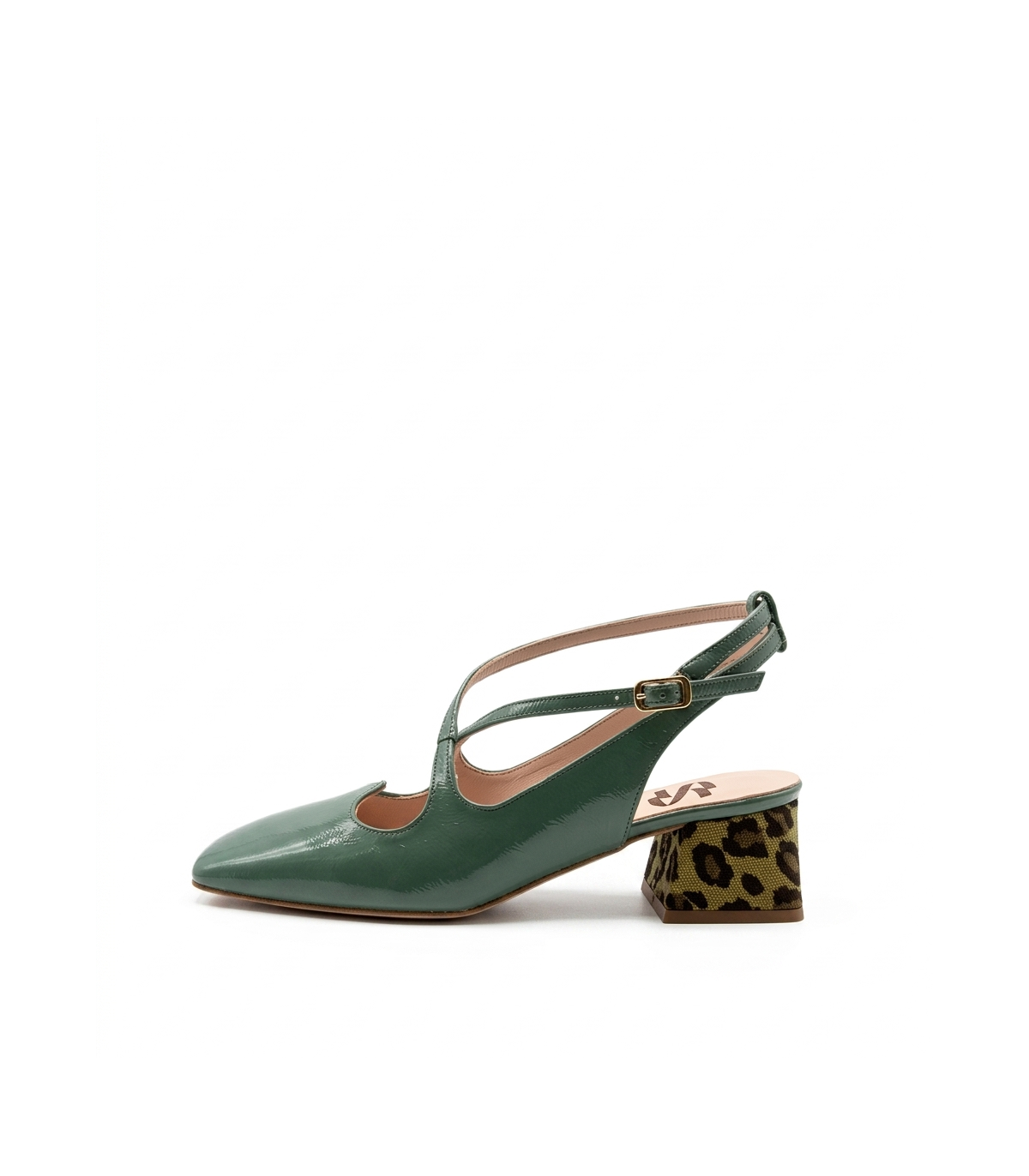 Vosso Moda Zapato de punta cuadrada verde metalizado