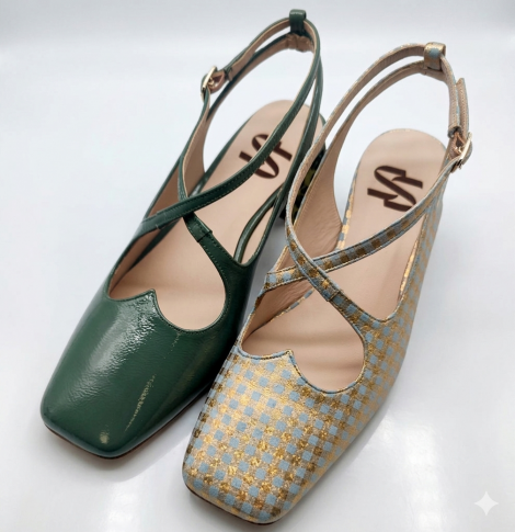 Vosso Moda Zapato de punta cuadrada verde metalizado
