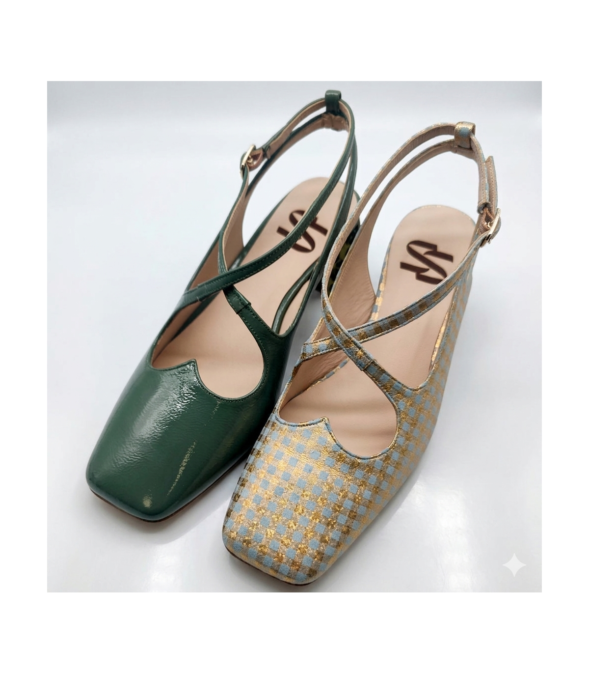 Vosso Moda Zapato de punta cuadrada verde metalizado