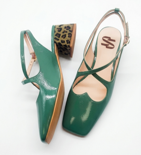 Vosso Moda Zapato de punta cuadrada verde metalizado