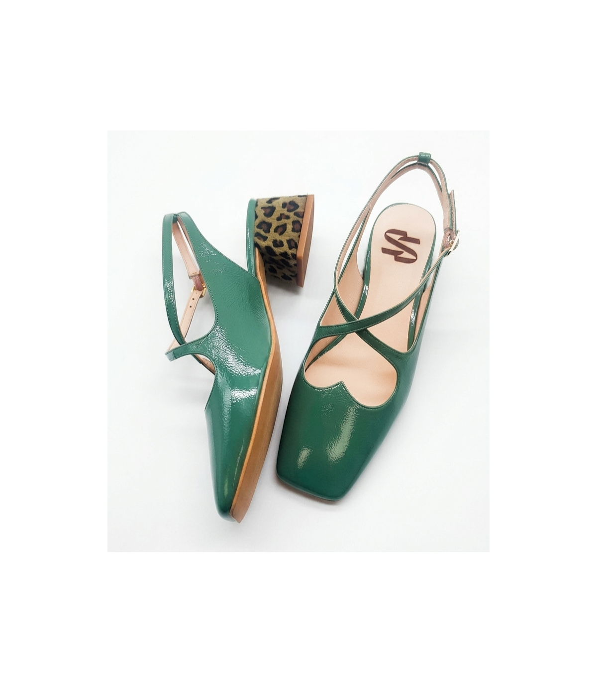 Vosso Moda Zapato de punta cuadrada verde metalizado