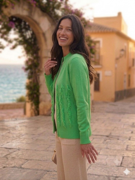 WNT Chaqueta verde manzana detalle flecos