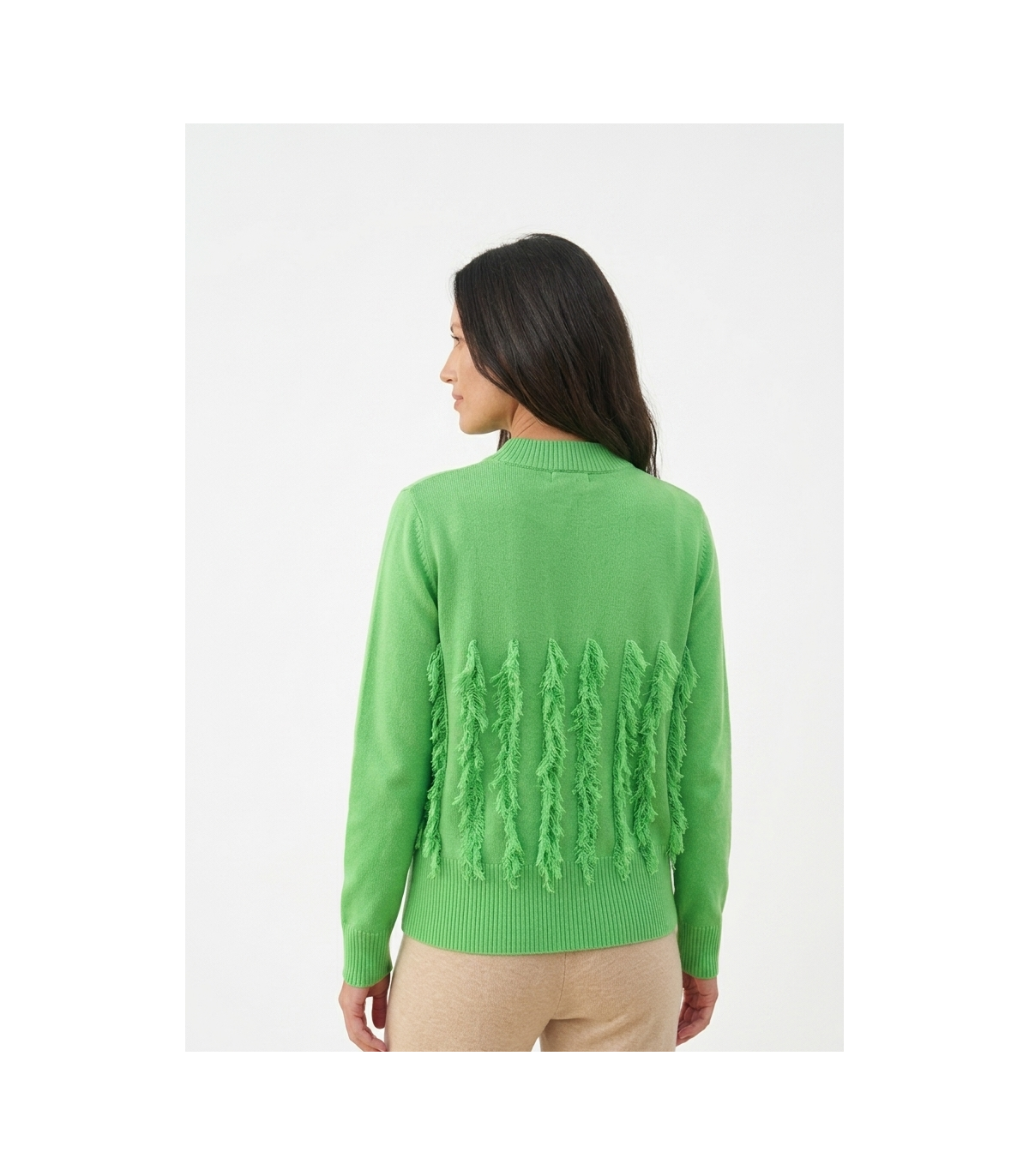 WNT Chaqueta verde manzana detalle flecos
