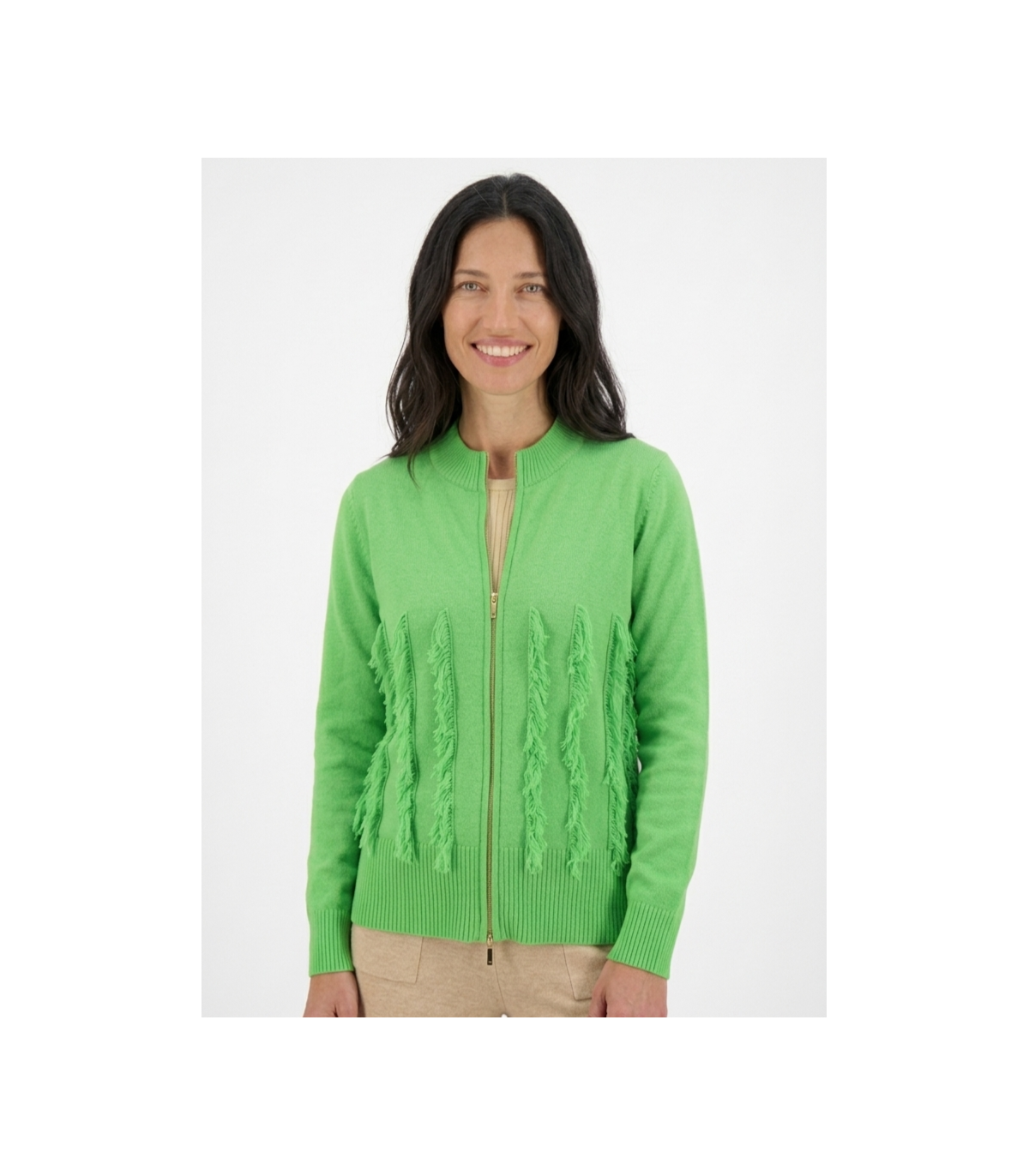 WNT Chaqueta verde manzana detalle flecos