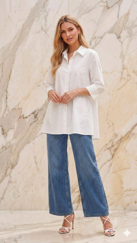 Malena Camisa blanca oversive de mangas 3/4