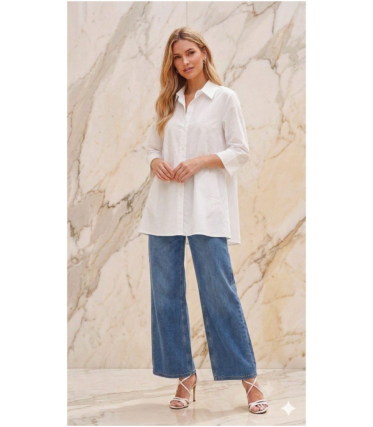 Malena Camisa blanca oversive de mangas 3/4