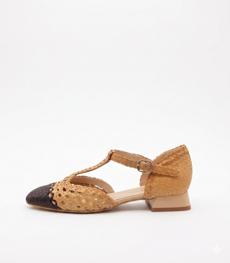 Vera Rebato Zapato bicolor de rafia natural