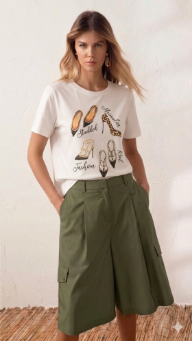 Markup Woman Bermudas de pernera ancha verde militar