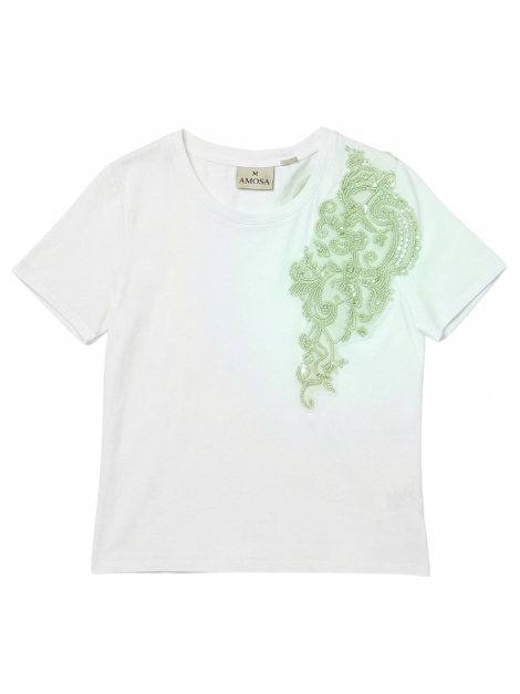 Amosa Camiseta blanca con bordado y abalorios