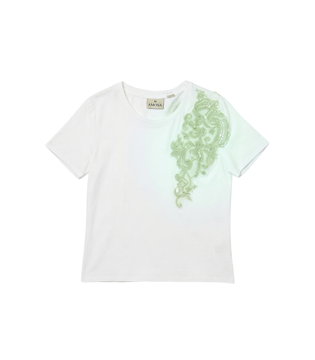 Amosa Camiseta blanca con bordado y abalorios