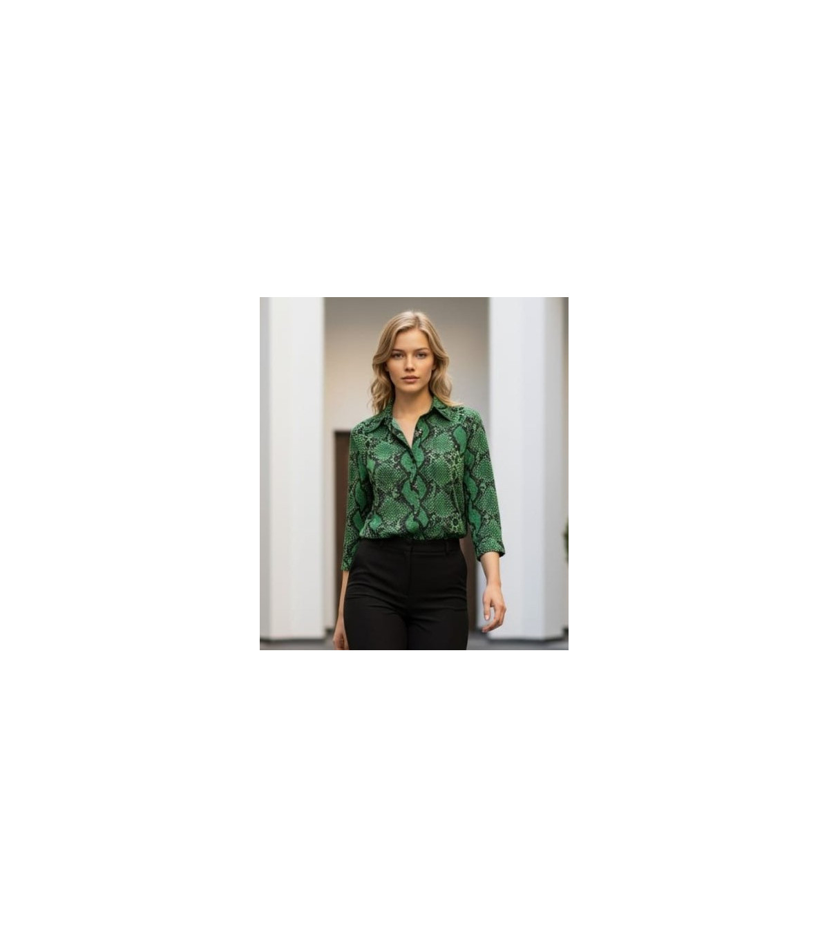 by Cris Camisa satinada Aura pitón verde