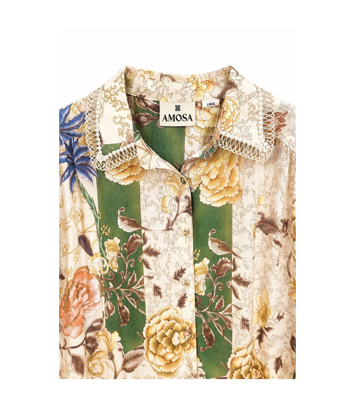 Amosa Camisa estampada de mangas abullonada y detalle de puntilla