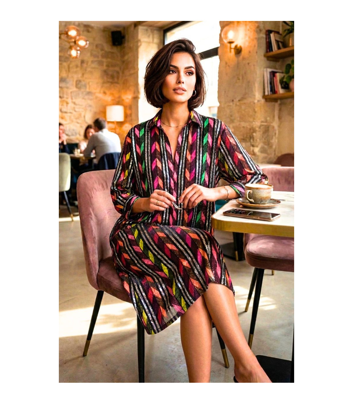Bianca Vestido camisero estampado geométrico