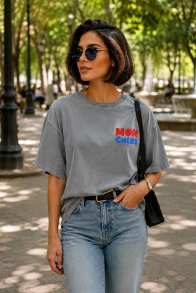 Poheme París Camiseta gris con estampado MON CHÉRI