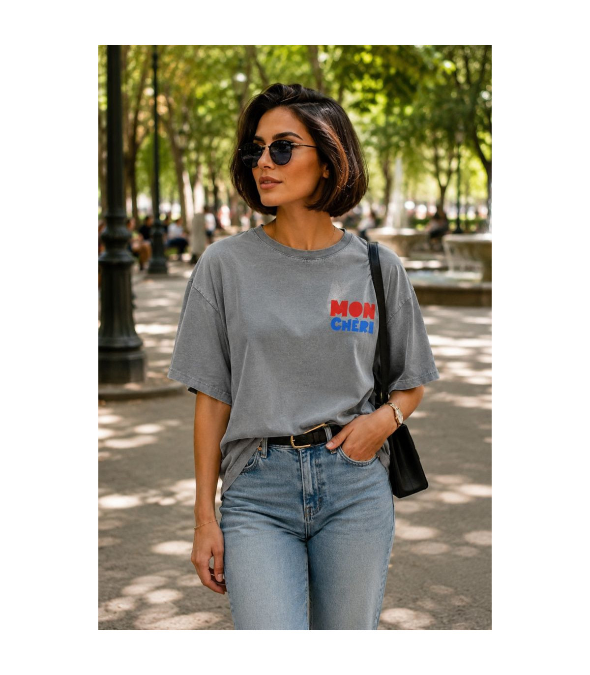 Poheme París Camiseta gris con estampado MON CHÉRI