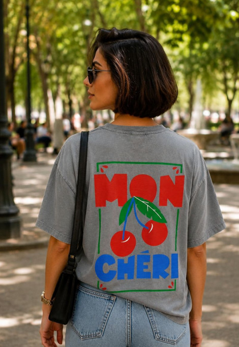 Poheme París Camiseta gris con estampado MON CHÉRI