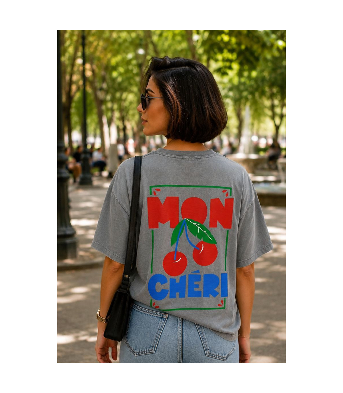 Poheme París Camiseta gris con estampado MON CHÉRI