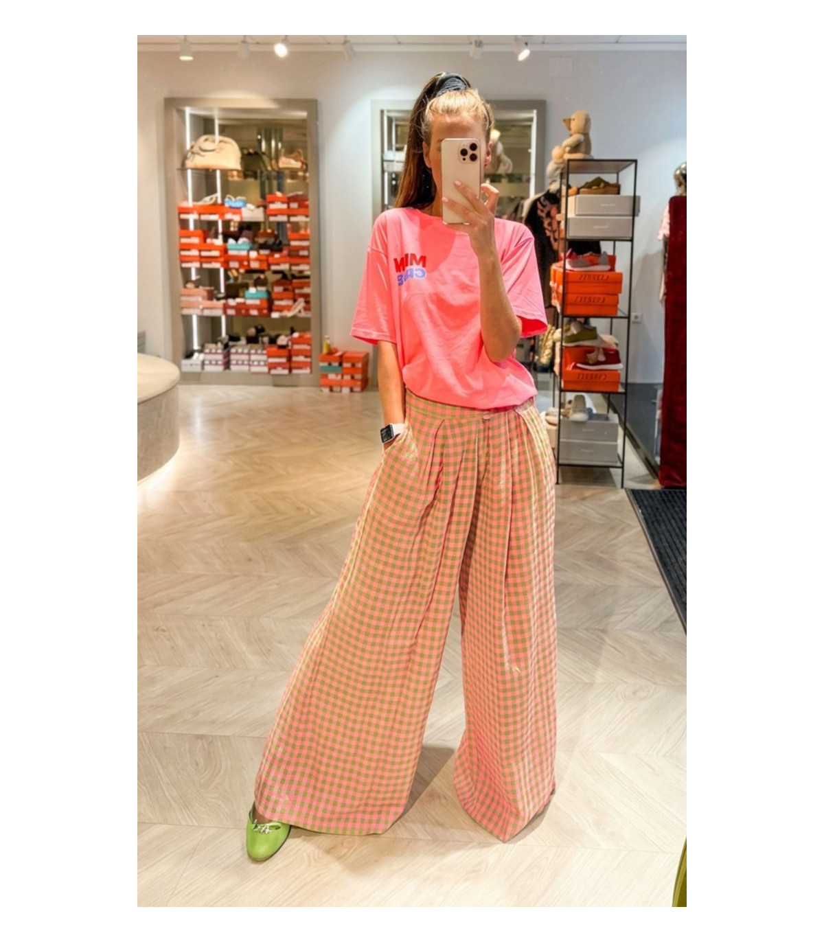 Poeme Pantalón amplio de algodón coral-verde