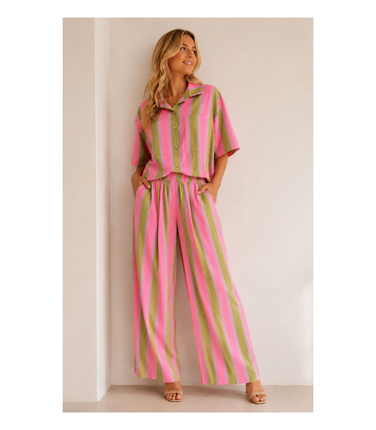 Poeme Camisa amplia de rayas rosa-verde