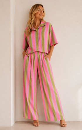 Poeme Pantalón amplio estampado rayas rosa-verde