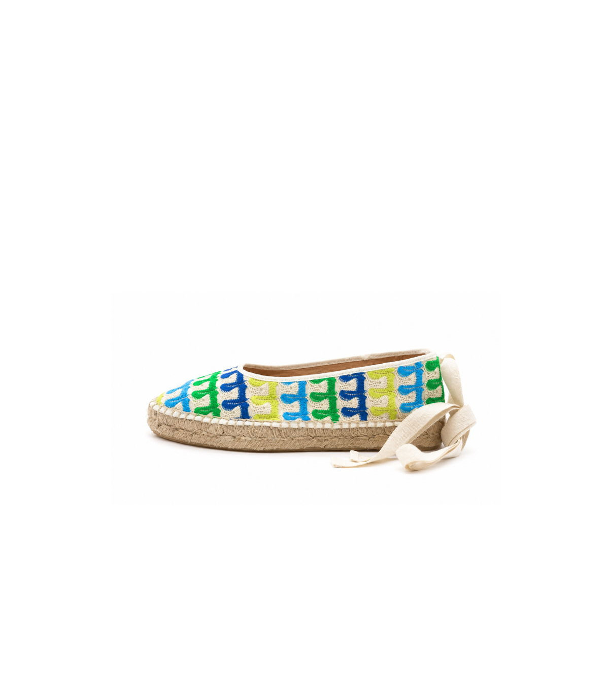 Vosso Moda Cuña baja bordada con ribete blanco y lazada