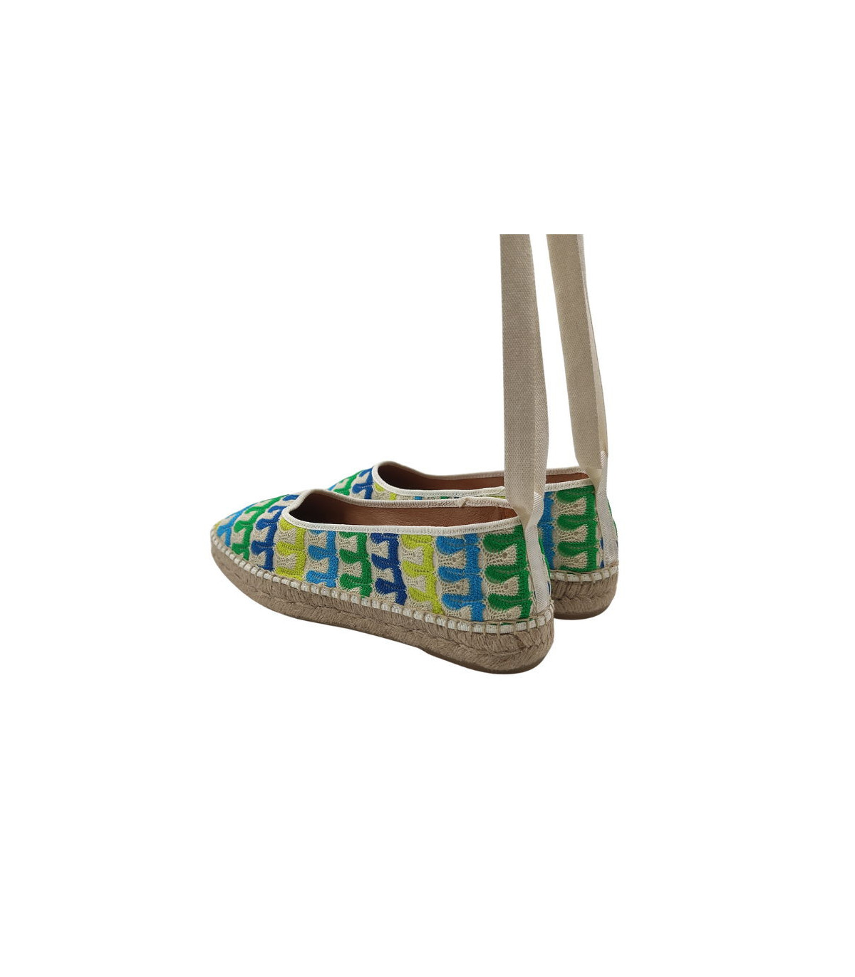 Vosso Moda Cuña baja bordada con ribete blanco y lazada