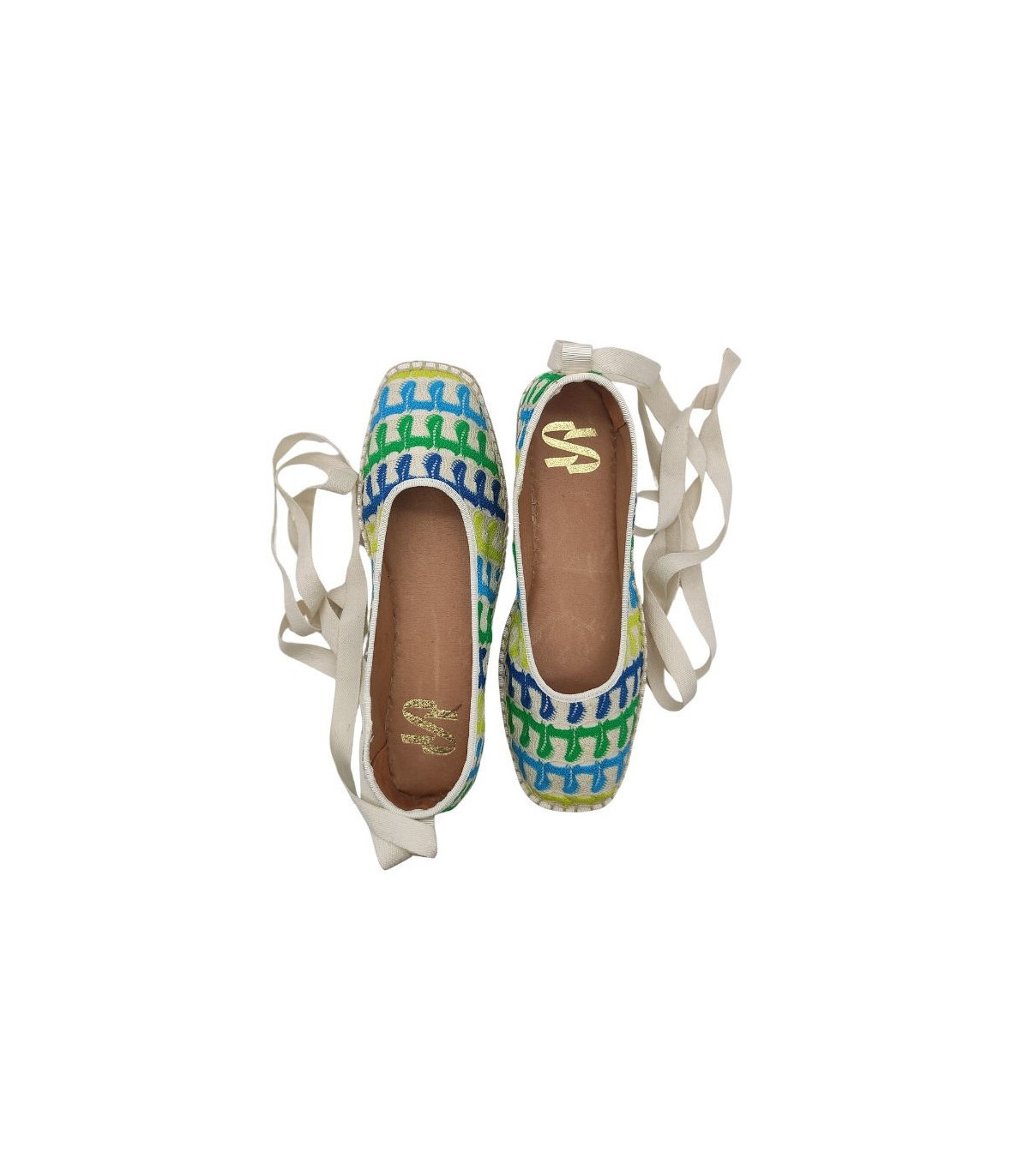 Vosso Moda Cuña baja bordada con ribete blanco y lazada