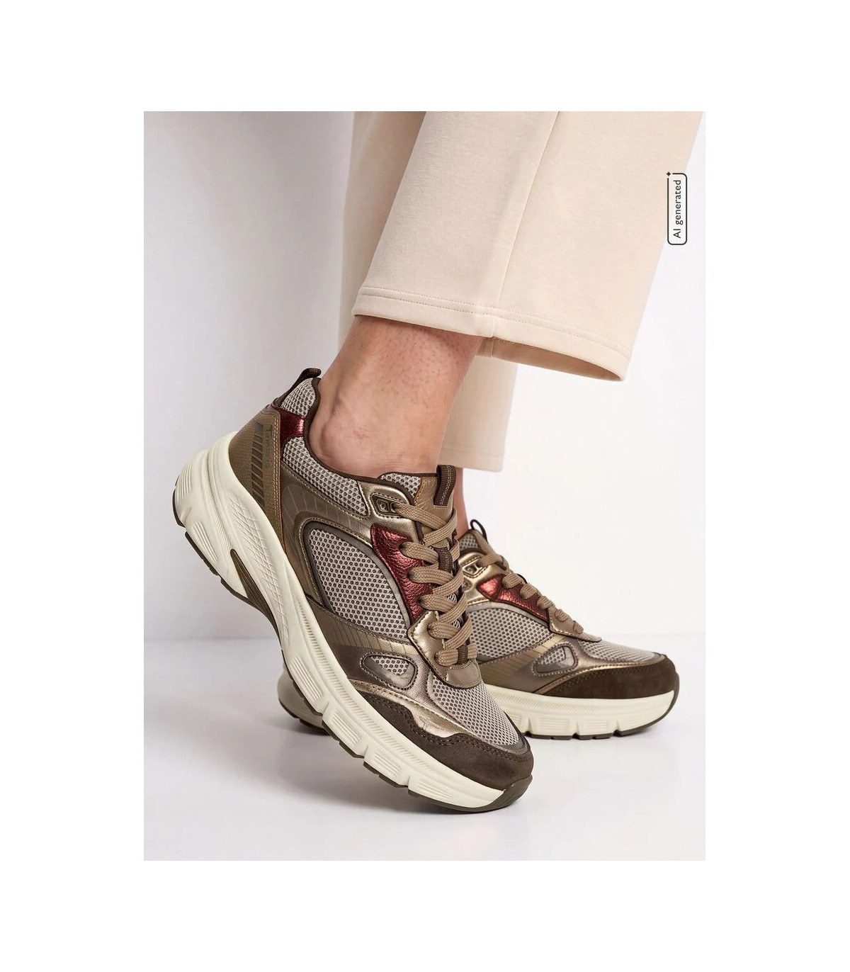 Tamaris Sneaker metalizada color marrón