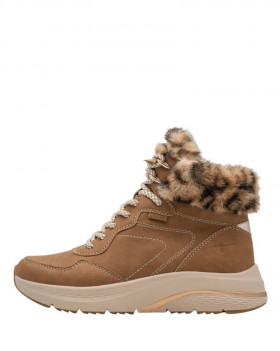Tamaris Botín piel camel con pelo leopardo
